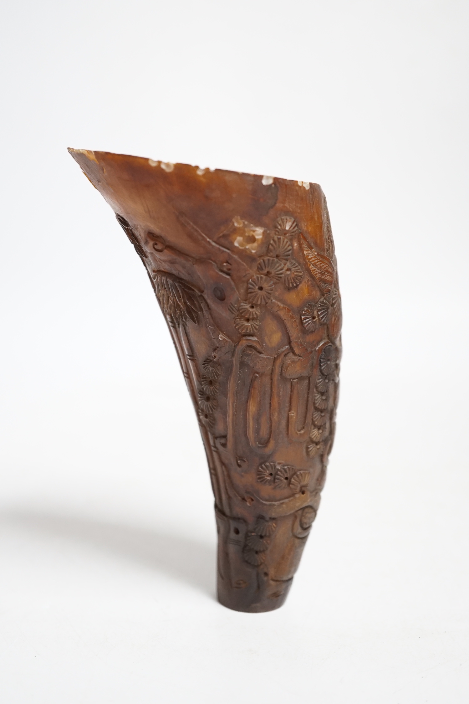 A Chinese carved horn cup 13cm